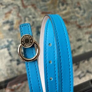 Authentic Hermes 13mm Reversible Thin Blue & White Belt Strap & Buckle 70